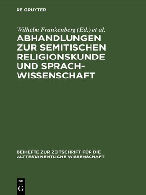 cover image of Abhandlungen zur semitischen Religionskunde und Sprachwissenschaft